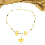 Collier resine jaune et dore eventail