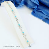 Bracelet bleu ciel et blanc chaine acier