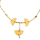 Collier resine jaune et dore eventail