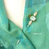 épingle à chapeau fleur tissu bleu vert