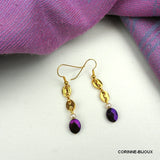 Boucles d'oreilles chaîne doré et perle violette