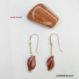 Corinne-Bijoux boucles d oreilles originale en pierre de jaspe avec chaine plaqué or