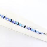 Corinne Bijoux bracelet d ete 2 rangs bleu ciel et noir et perles argentées métallisées