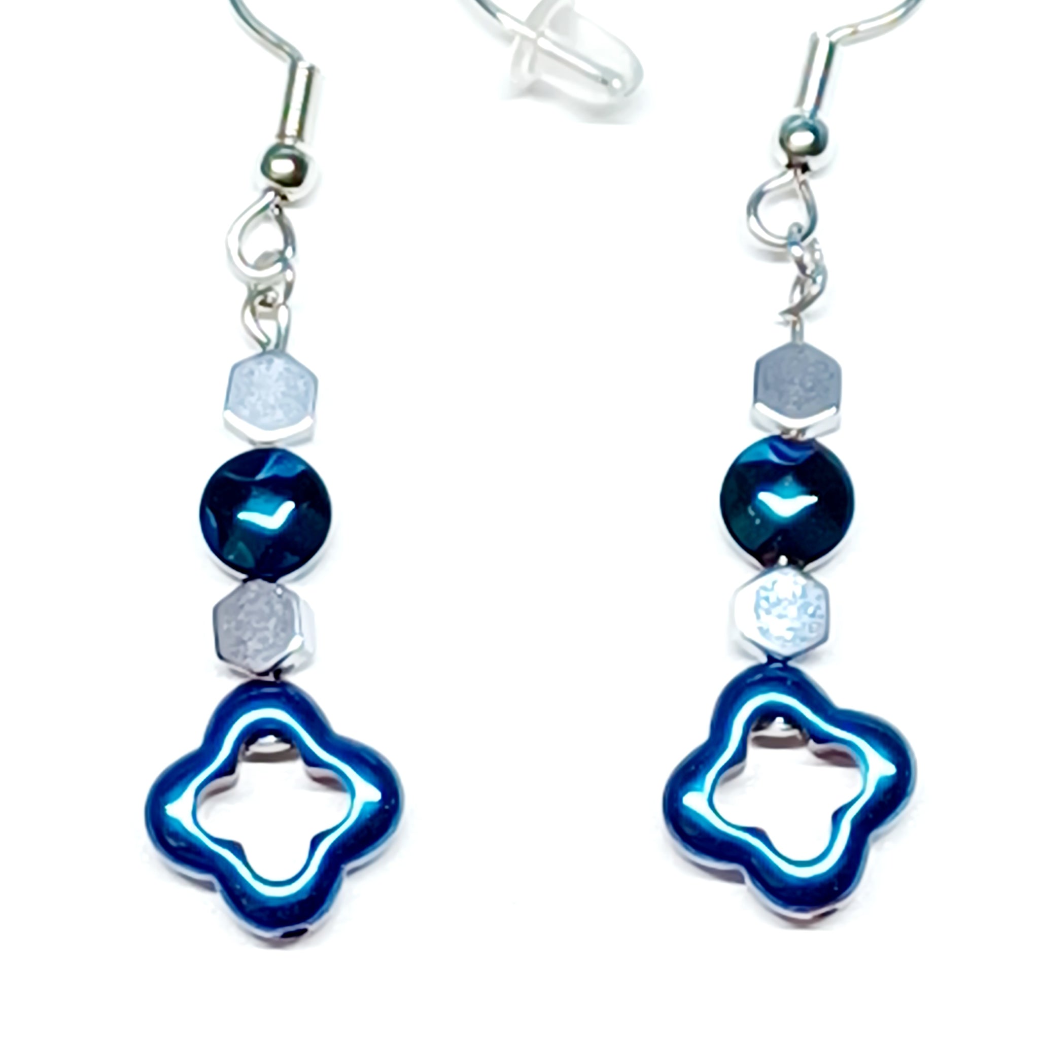 Boucles D'oreilles Percées Rétro En Argent Avec Perle Bleue - Bijou Vintage élégant Et Tombant