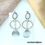 Boucles d'oreilles créoles pendantes - argenté et doré