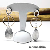 Boucles d'oreilles créoles pendantes - argenté et doré