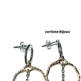 Boucles d'oreilles créoles pendantes - argenté et doré