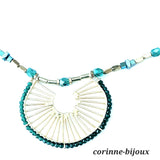 Collier vert foncé avec pendentif en laiton fait main