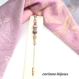 Broche épingle à chapeau vieux rose en verre