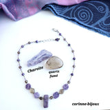 Collier en pierre de charoite et quartz fumé argent rhodié