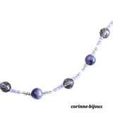 Collier en pierre de charoite et quartz fumé argent rhodié