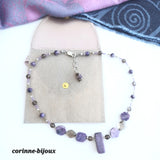 Collier en pierre de charoite et quartz fumé argent rhodié