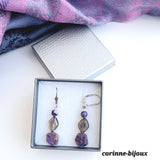 Boucles d'oreilles en pierre de charoite et quartz fumé argent rhodié