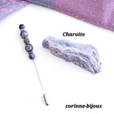 Broche épingle à chapeau pierre de charoite