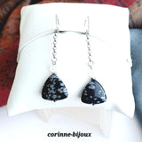 Boucles d'oreilles en obsidienne et cristal de roche argent rhodié