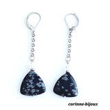 Boucles d'oreilles en obsidienne et cristal de roche argent rhodié