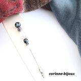 Broche épingle à chapeau obsidienne et cristal de roche