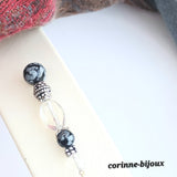 Broche épingle à chapeau obsidienne et cristal de roche
