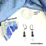 Boucles d'oreilles en lapis-lazuli et cristal de roche argent rhodié