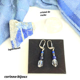 Boucles d'oreilles en lapis-lazuli et cristal de roche argent rhodié