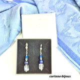 Boucles d'oreilles en lapis-lazuli et cristal de roche argent rhodié