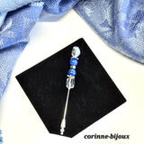 Broche épingle en lapis-lazuli et cristal de roche