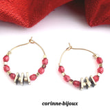Boucles d'oreilles creoles rouge et doré en verre. Artisanales piece unique. Fait main par Corinne Lannel à Beynes.
