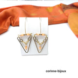 Boucles d'oreilles de forme géométrique en triangle avec chaine acier doré 