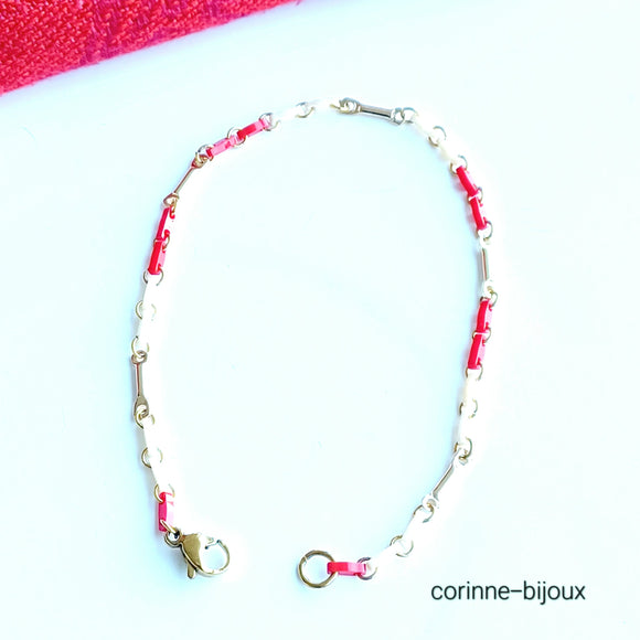 Bracelet fin à mailles fines rouge et blanc