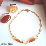 Collier artisanal fait main en citrine et cornaline naturelles aux couleurs dorées et orangées – Corinne-Bijoux.