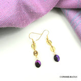 Boucles d'oreilles chaîne doré et perle violette