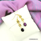 Boucles d'oreilles chaîne doré et perle violette