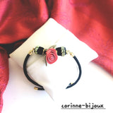 bracelet fleur rouge réglable fait main