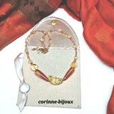 collier élégant en pierre de cornaline et citrine. Emballage soigné dans une pochette velour et satinée 