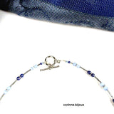 Collier céramique bleu ciel et argenté peint à la main