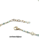 Collier vert et écru ajustable avec fermoir en acier inoxydable 