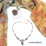 colliers en pierres fines le jaspe rouge, la pyrite et le jaspe breschia. Ce collier est fait main, modèle unique crée à Beynes dans les Yvelines
