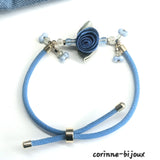 Bracelet fleur de rose satinée bleue