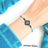 Bracelet coulissant hématite bleu turquoise