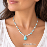 Collier Larimar et perles d'eau douce blanches
