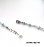 Collier Larimar et perles d'eau douce blanches