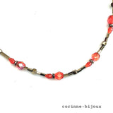 Collier fleur en satin rouge et doré