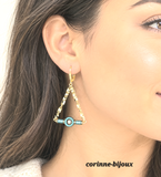 Boucles d'oreilles vertes hématite avec chainette acier dorée