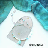 Collier Larimar et perles d'eau douce blanches