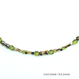 Collier fleur en satin vert et doré