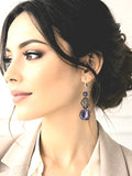 Boucles d'oreilles en pierre de charoite et quartz fumé argent rhodié