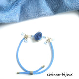 Bracelet fleur de rose satinée bleue