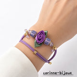 Bracelet fleur de rose satinée violet et mauve
