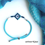 Bracelet coulissant hématite bleu turquoise