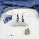 Corinne Lannel Bijoux - boucles d'oreilles forme originale en pyrite et en Lapis Lazuli